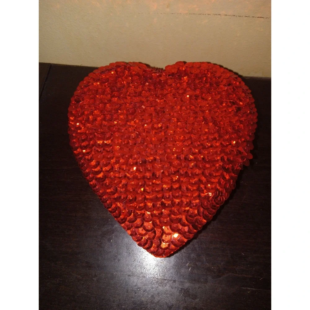 LOT OF 2 New Vintage‎ Sequined Red Heart Box Jewelry Trinket Candy VALENTINE